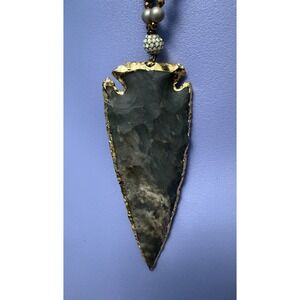 Stone Arrowhead Charm Necklace Bohemian Boho Dipped Gold Tone Long Statement